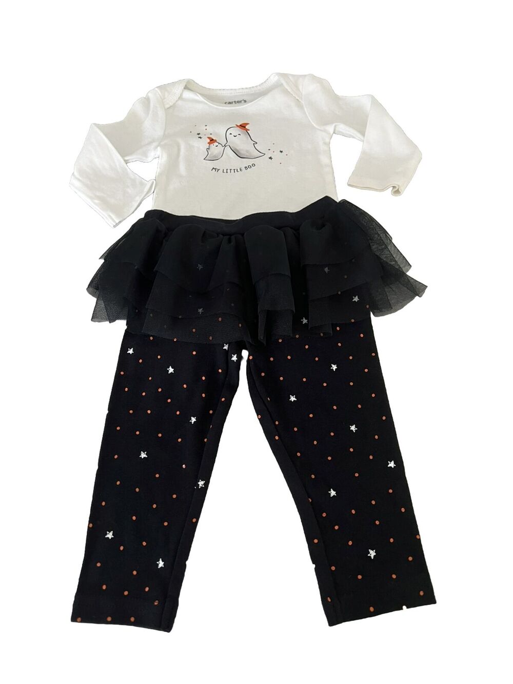 2 Pc Carters Baby Girl Halloween Outfit 9M Top Boo Ghosts Pants w Tulle Skirt